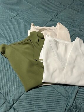 NEW THREE sleeveless V-Neck Women's Top - White, off white & olive green.